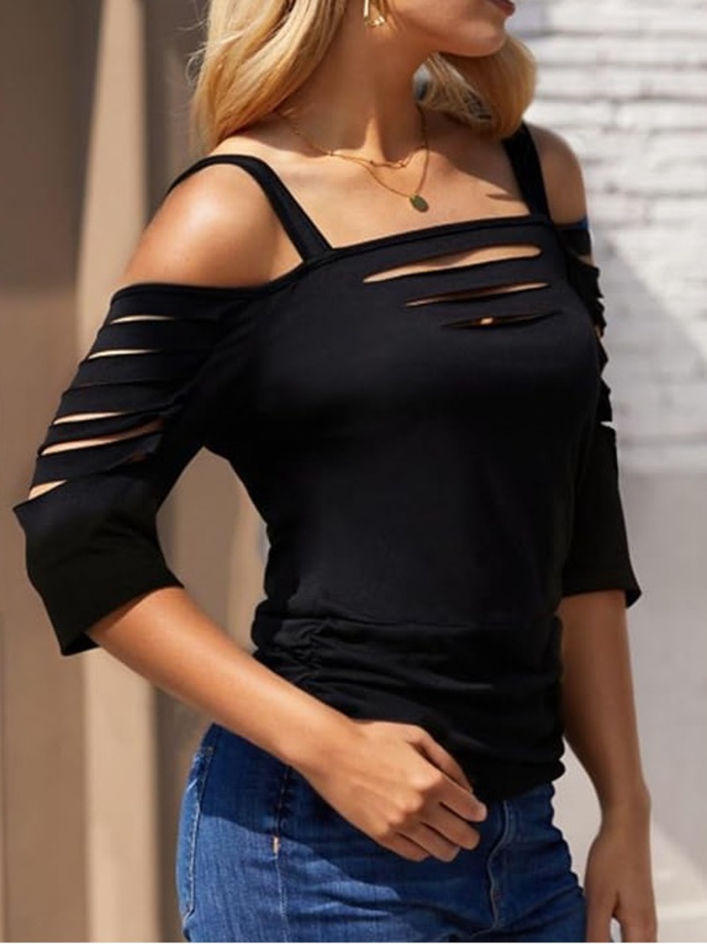 Cutout Cold Shoulder Top - Picture 2 of 10